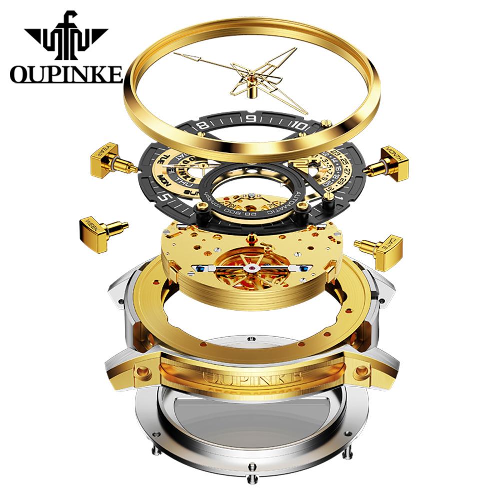 OUPINKE Men Watch Multi functional Hollow Dial Auto Date Stainless steel Automatic Mechanical Men's Watch