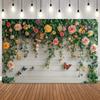 Pink Rose Vine Photography Background Romantically Decorative White Fence with Butterfly for Wedding Baby Shower Birthday Party6