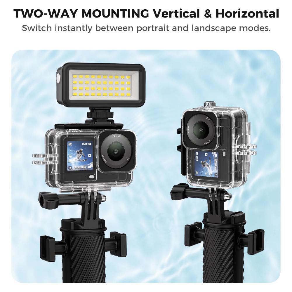 Водонепроницаемый корпус для DJI Osmo Action 6, Вертикальное и горизонтальное крепление с креплением для аксессуаров (холодный башмак), Подводный корпус для погружения на 11 м
