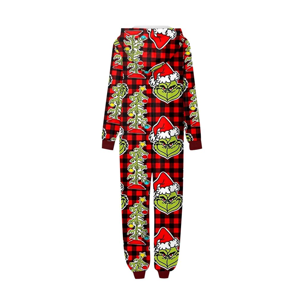 Fashion Printed Family Matching Hooded Long Sleeved Zippered Hooded  Jumpsuit Set