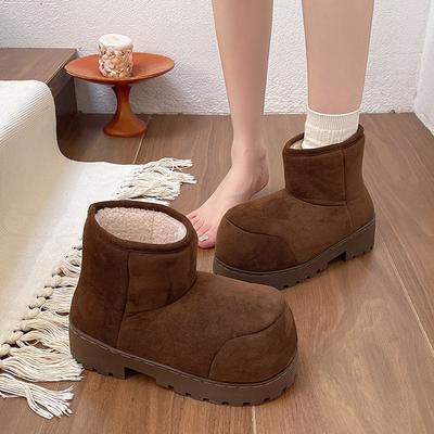 Новые универсальные зимние сапоги-дутики средней длины для женщин, нескользящие, теплые, на толстом вельвете, из замши, хлопковые туфли для женщин