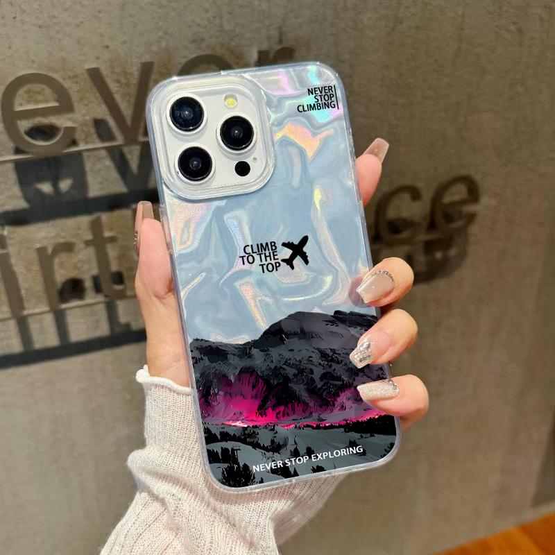 Airplane Pattern Sparking Glitter Phone Case For iPhone 16 Pro 15 Pro Max 14 13 12 11 TPU Clear Soft Edge Shockproof Hybrid Hard PC Bumper Cover