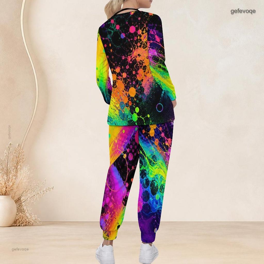 Женский медицинский костюм большого размера, V-образный вырез, длинный рукав, разноцветный принт-брызги, комплект из двух предметов с карманами