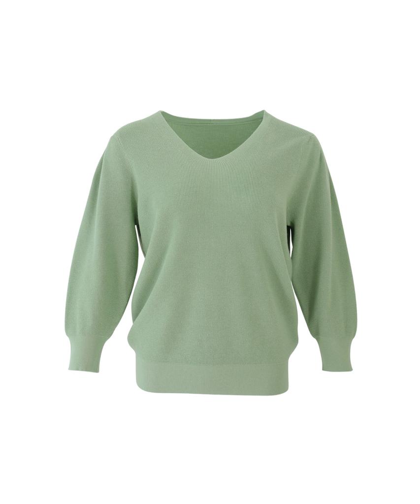 Baseukala Вязаный топ с V-образным вырезом и рукавами 3/4 с воланами (5Colors)