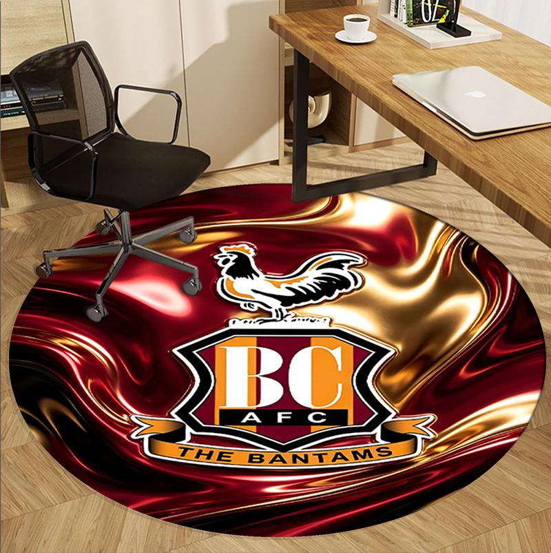 Bradford City AFC Pattern Round Rug, Indoor/Outdoor Mat, for Picnic, Gameroom, Bedroom, Office, Living Room, Home Decor Carpet, Birthday Gift