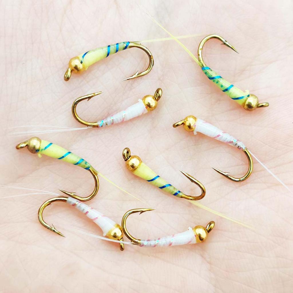 6/10 шт./набор - сухие мушки, наживка для ловли рыбы нахлыстом, нимфа Brasshead, белая и желтая наживка для ловли щуки, форели, лосося, окуня, нахлыстовые мушки - размеры № 10