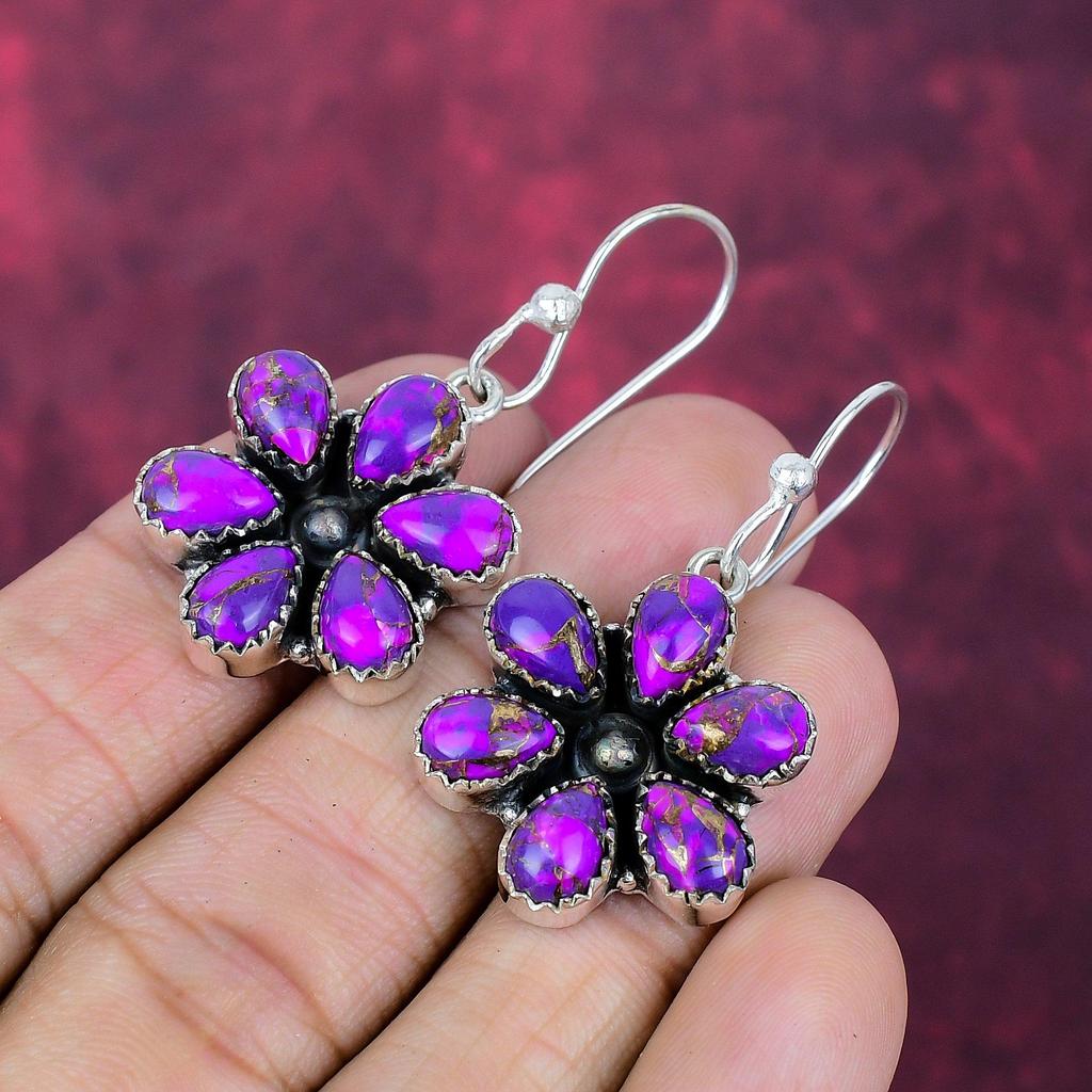 Серьги из фиолетовой меди с бирюзой ручной работы, серьги из стерлингового серебра 925 пробы, антикварные украшения, для подарка на помолвку