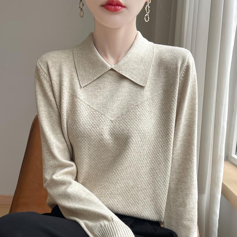 Кукольный ворот длинный рукав вязаный свитер женский квадратный вырез пуловер поло ворот свитер простые свободные нижние топы