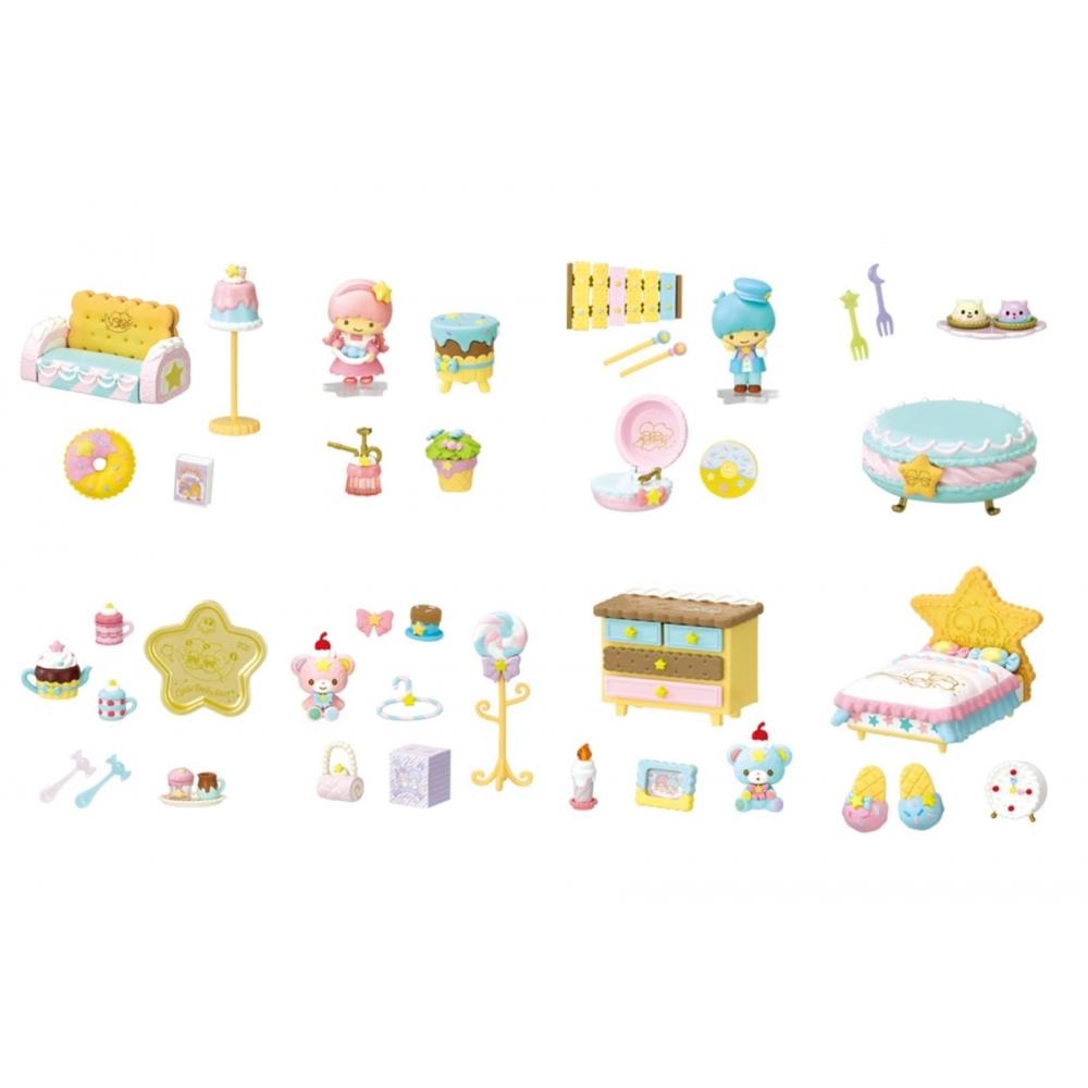 RE-MENT Sanrio LittleTwinStars ПАСТЕЛЬНАЯ КОМНАТА ДЛЯ СЛАДОСТЕЙ 1 КОРОБКА Приблизительно В115 x Ш70 x Г50 мм Изготовлено из ПВХ и АБС