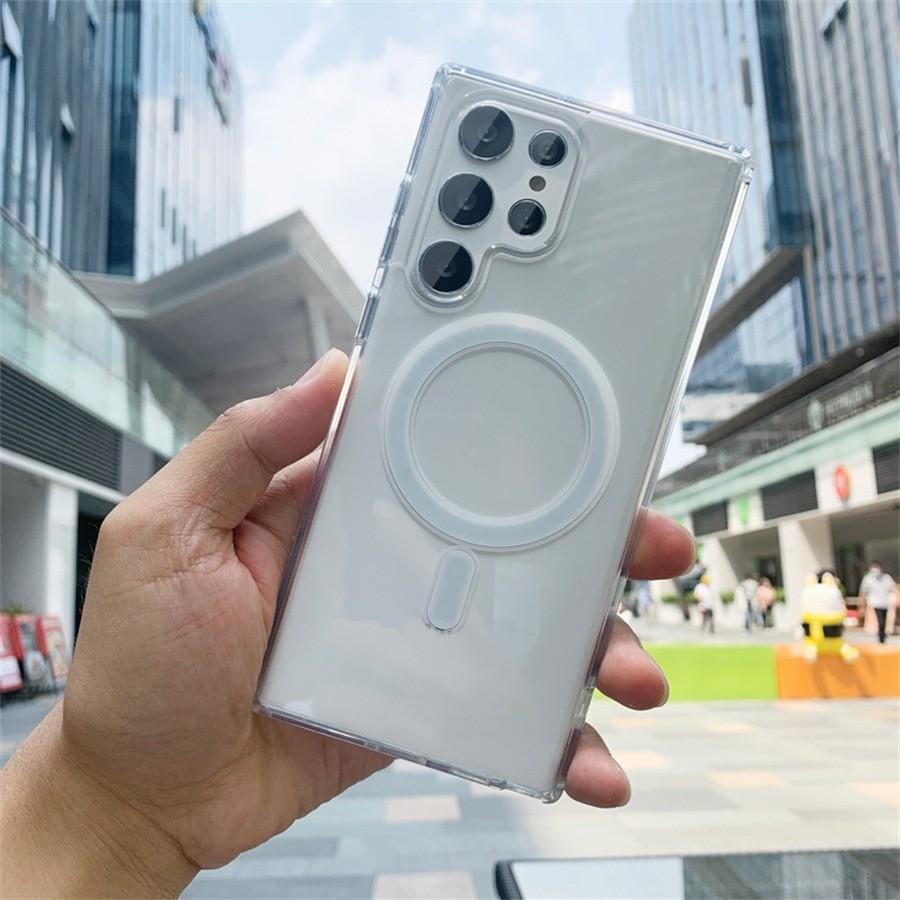 Прозрачный чехол для Samsung Galaxy S22 S23 S24 S25 Ultra, беспроводная зарядка, магнитный, противоударный, противоскользящий чехол