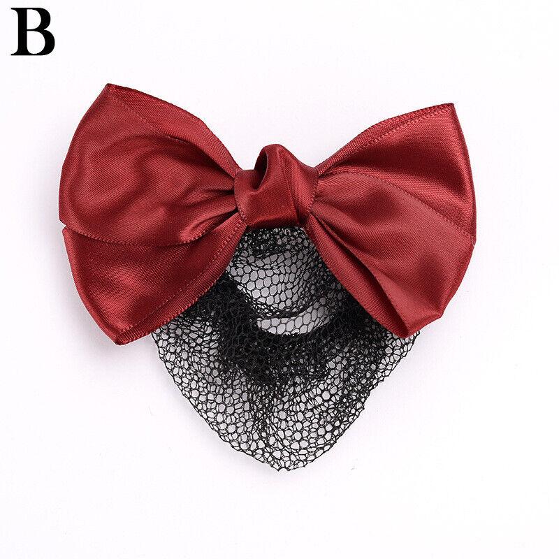 Women Satin Hair Clip With Net Bun Cover Bow Barrette Snood Hairnet Accessory