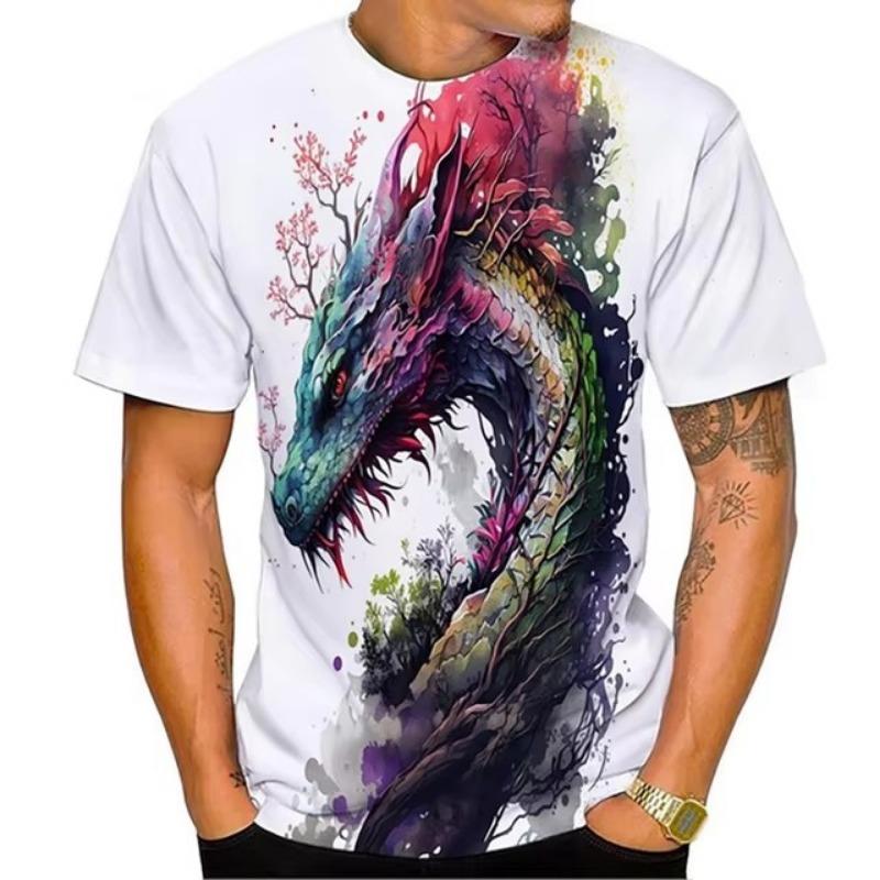 Dragon Floral 3D Print T-Shirts Men Fashion O-Neck Short Sleeve T Shirt Oversized Harajuku Y2k Tops Tees Men Clothing