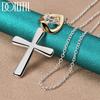 925 Sterling Silver Heart Cross Pendant Necklace Wedding Fashion Jewelry