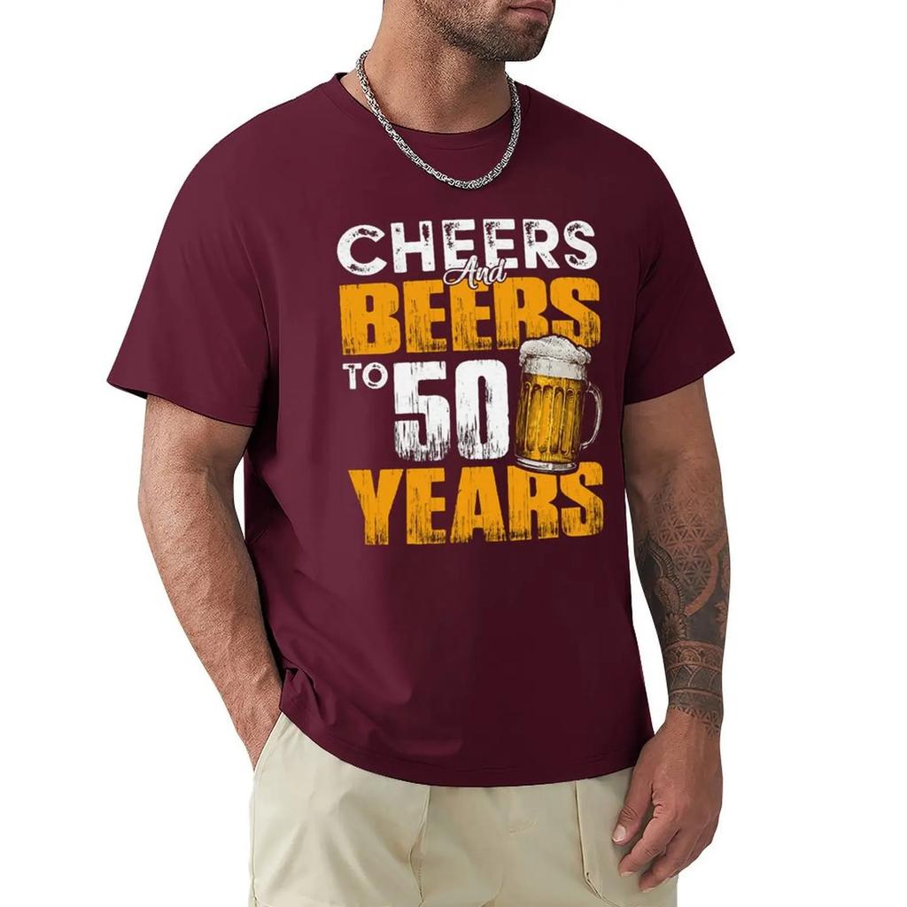 Футболка с надписью «Cheers And Beers To 50 Th Years Old» Футболка с надписью «50th Birthday» Любитель пива Смешные топы в стиле Харадзюку Модная классическая футболка