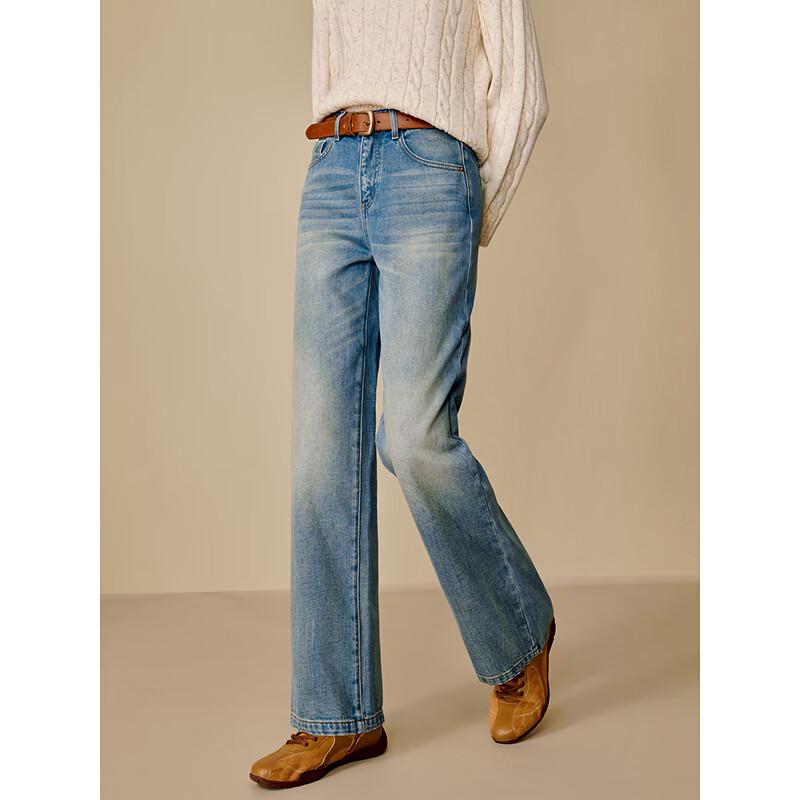 INMAN Women's Pure Cotton High-Waist Straight Jeans