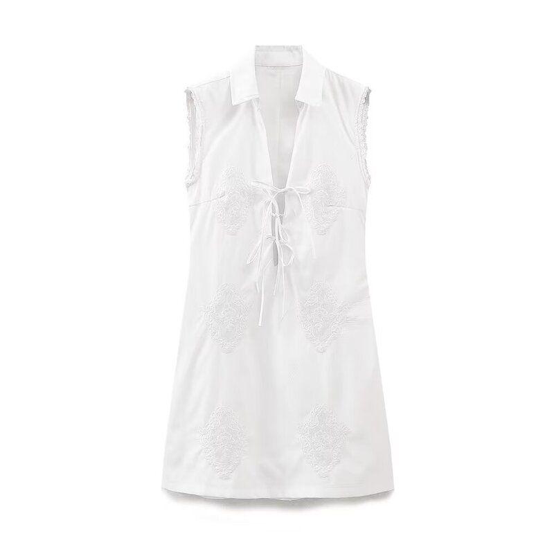 Fashion Style 2024 Spring/Summer New Arrival Women's Clothing Stylish Easiest for Match Shoelace Poplin Shirt Dress 7521319