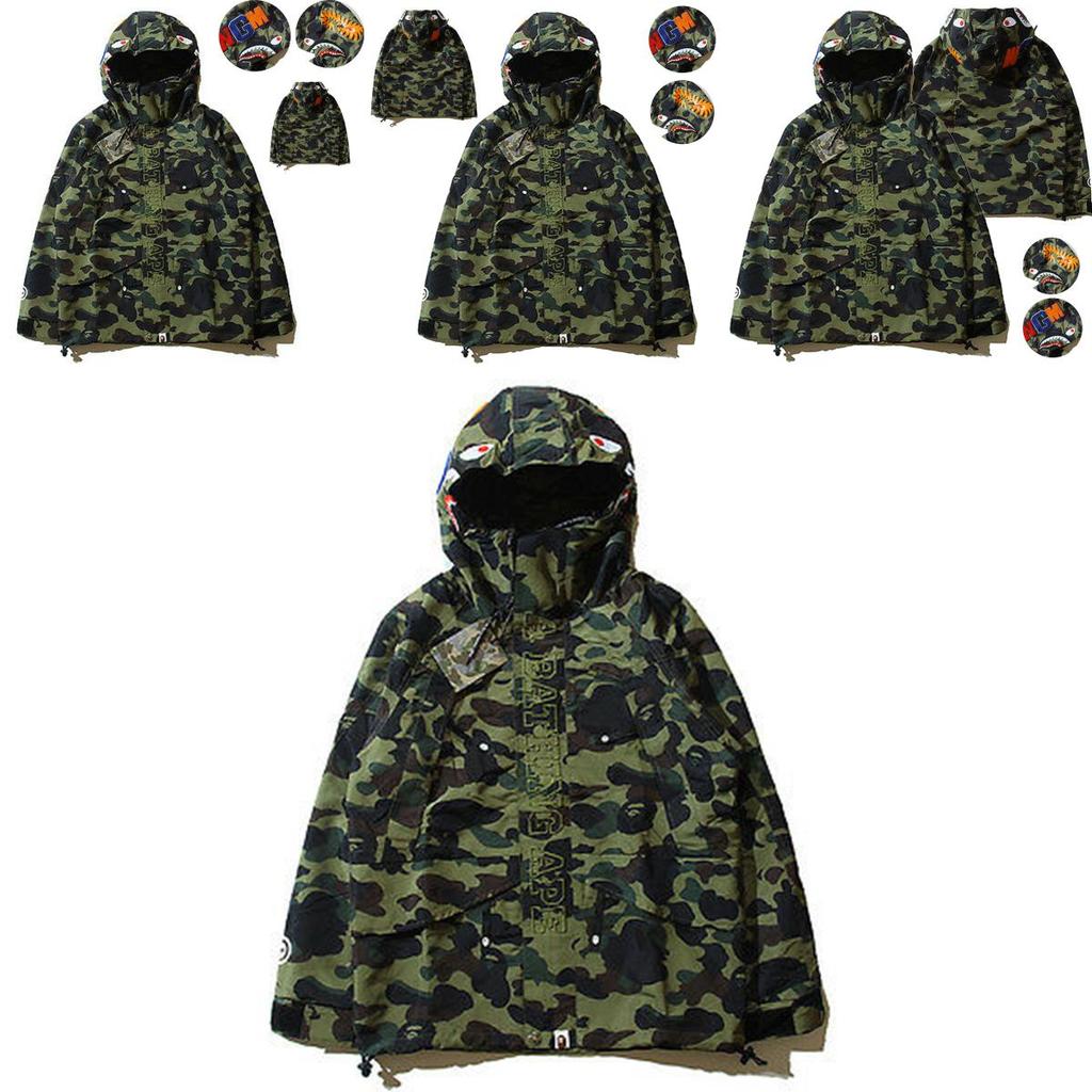 Мужская толстовка-куртка A Bathing Ape с принтом головы акулы и камуфляжем, из мягкого дышащего материала