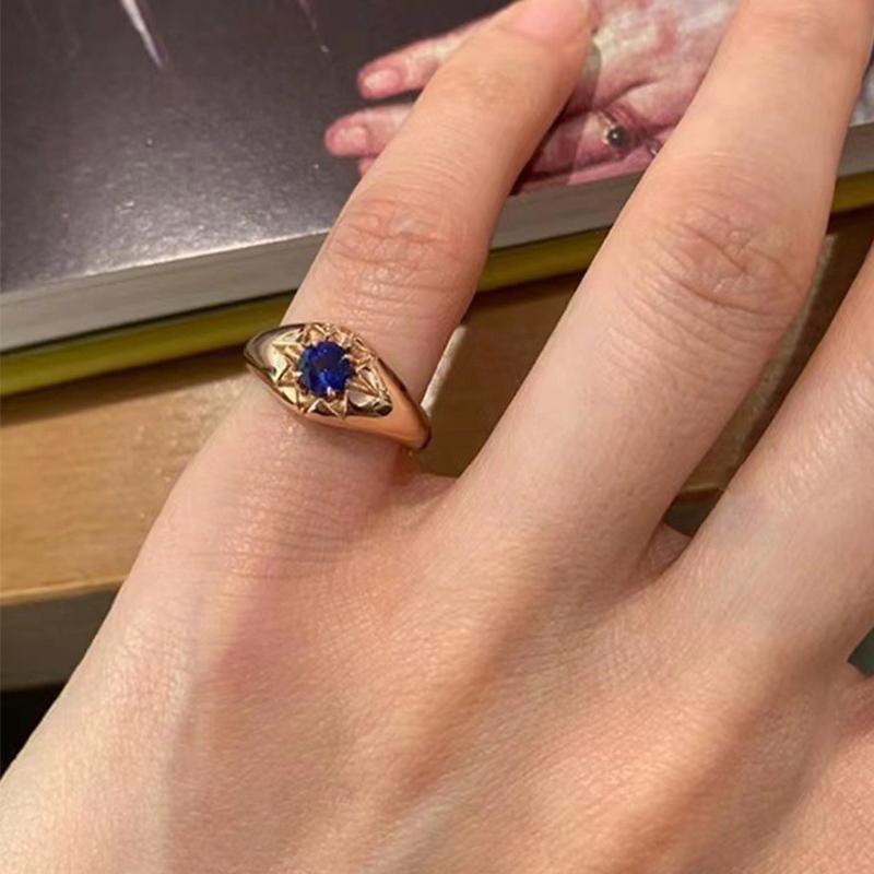 Foxanry Gold Color Blue Zircon Star Tail Rings For Women Couples Изысканные модные элегантные темпераментные помолвочные ювелирные изделия Подарки