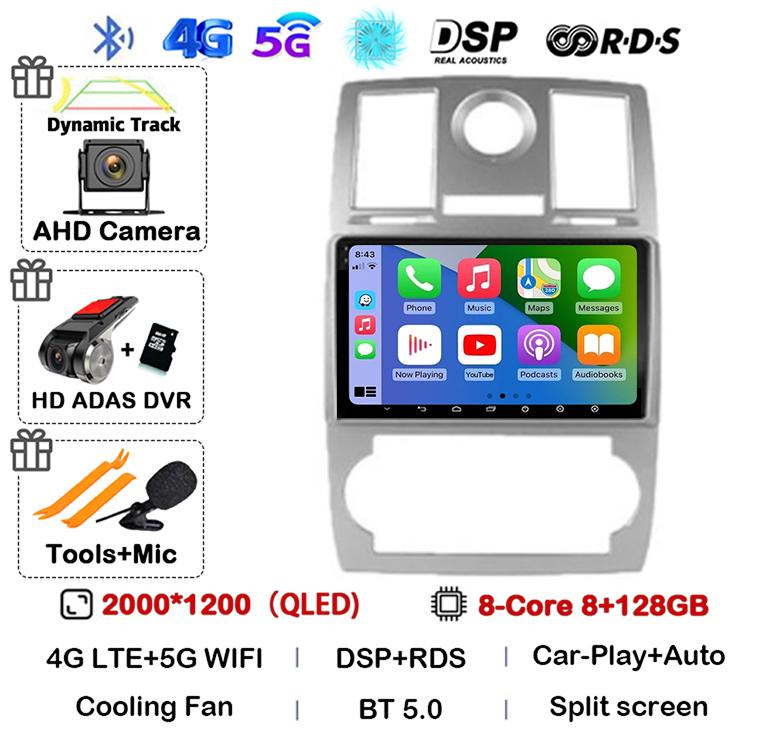 Android 14 Auto Carplay 4G+WIFI For Chrysler Aspen 300C 2004 2005 2006 2007 2008 Multimedia Video Player Car Radio GPS Stereo BT