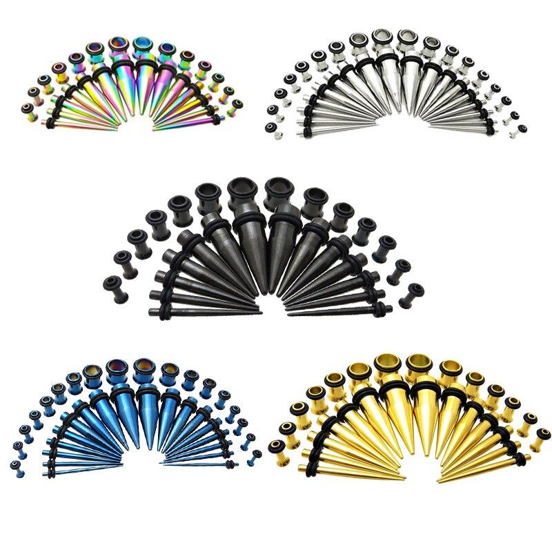 36 шт./лот, разноцветные акриловые ушные манометры, наборы для растяжки с конусом и вилкой, винтажный черный расширитель для ушей, ювелирные изделия 1,6 мм-10 мм