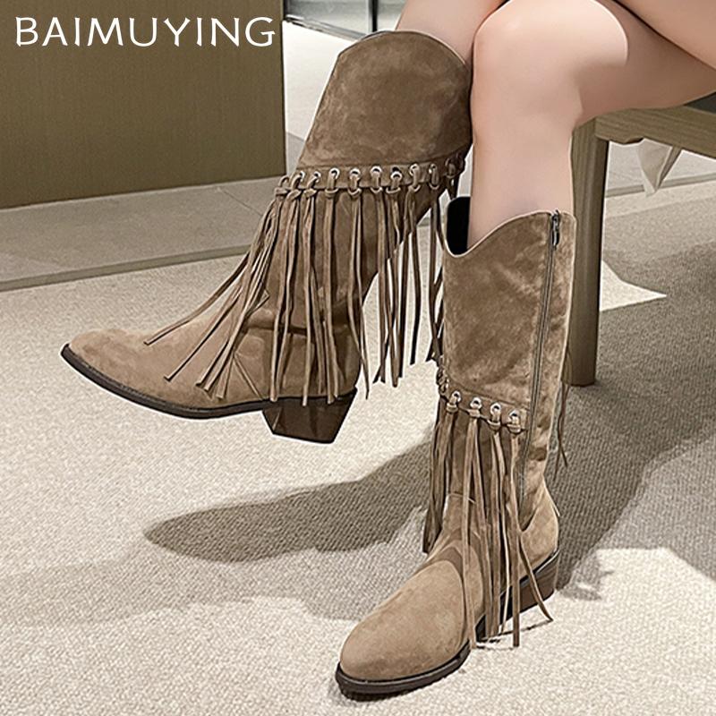 Suede Women High Boots Tassels Fashion Chunky Shoes Knee High Snow Chelsea Botas Winter New Trend Woman Designer Zapatos