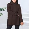 Women Sweatshirt Half-high Collar Slit Hem Solid Color Thick Plus Size Clothes Long Sleeve Pure Color Pullover Keep Warm Daily Top for Commuting