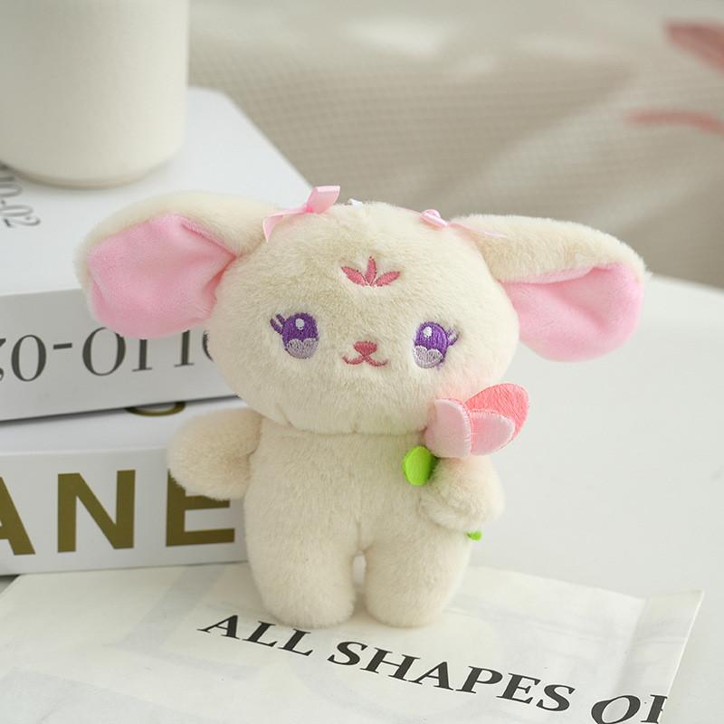 Cute Rabbit Flower Keychain Soft Plush Stuffed Animal Bag Charm