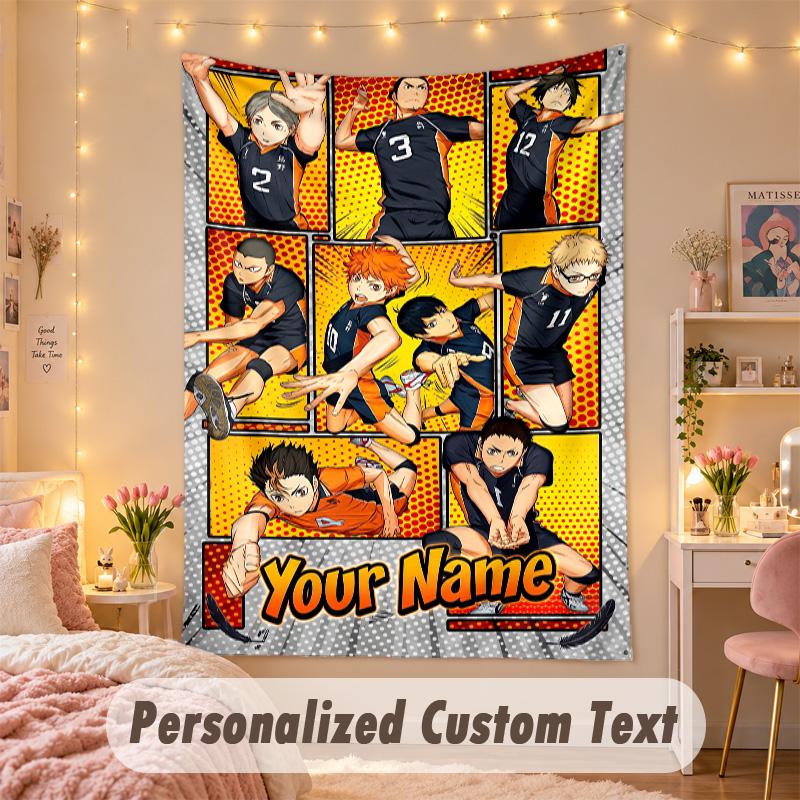 Custom Personalized Tapestry,Haikyuu Print Custom Name Text Wall Art Hanging for Bedroom