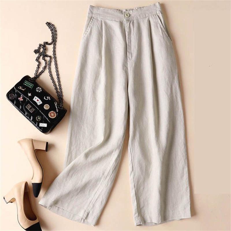 Summer New Solid Casual Wide Leg Pants for Women Fashion Cotton and Linen Loose Pants Woman High Waist Elegant Simple Women Trousers 24711