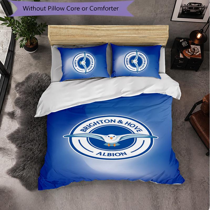 Brighton & Hove Albion Football 3 Piece Bedding Set Soft Duvet Cover Set with Pillowcases Printed Bedroom Decor Set for Home