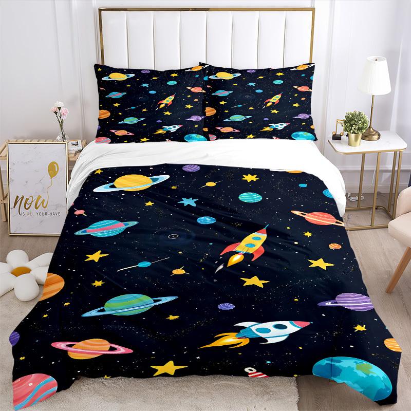 3pcs bedding set Space Adventure Includes 1 Comforter + 2 Pillowcases, Without Pillow Inserts, Soft Comfortable,Bedding Set,a0909041