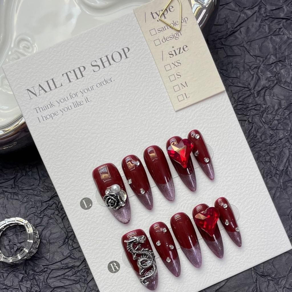 HANDMADE Long Water Drops Shape Artificial Nail Gentle Luxurious Hollow French High-end Light Blue Fine Sparkling Gemstones Phototherapy Nail