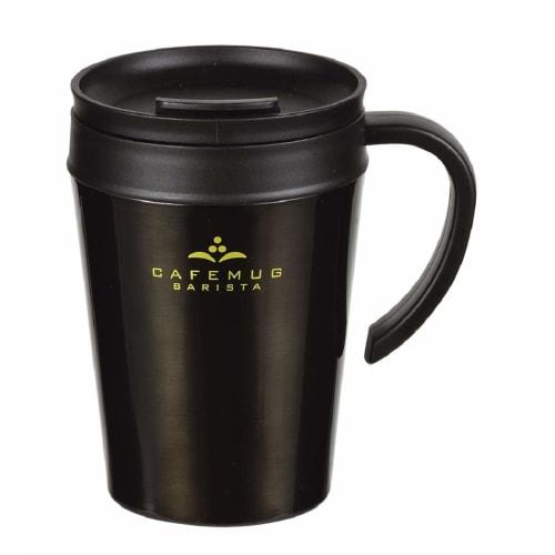 PEARL METAL Mug, Black, 400ml, with Vacuum Lid, Cafe Mug Barista, HB-3988