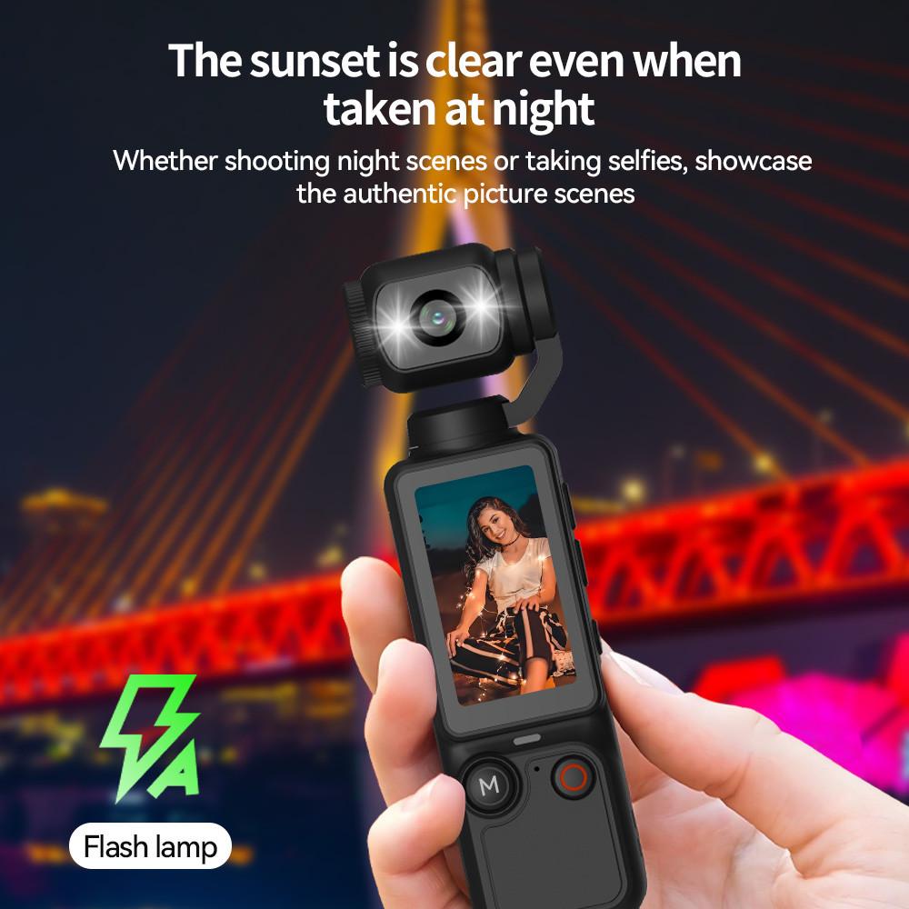 2.5K Handheld Action Camera & Fill Light Pocket Camera For Vlogging & Motorcycle AF Focusing With Built-In fill Light 180° Rotating Lens