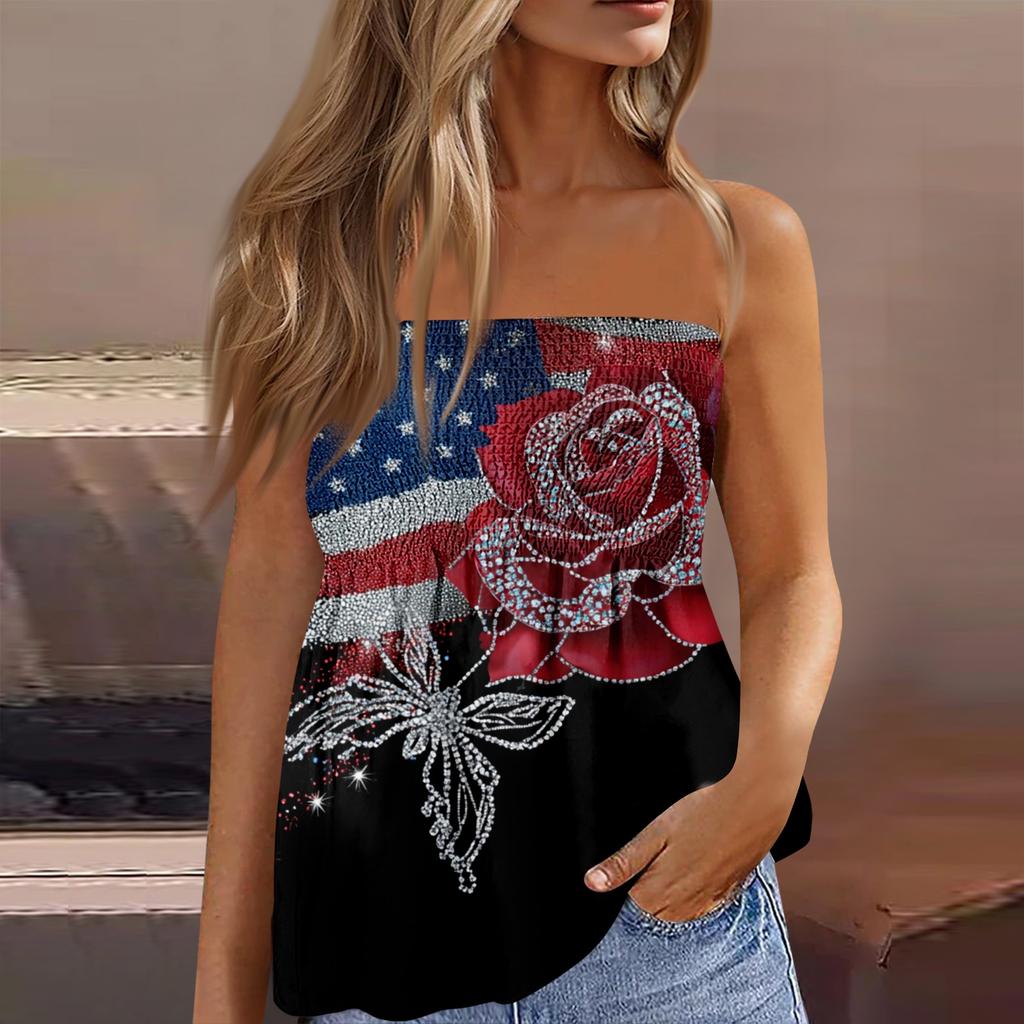 Women's fashionable sexy backless elastic Independence Day print bandeau top
