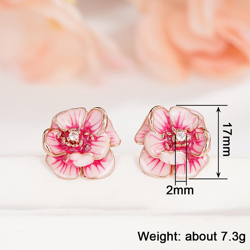 Huitan Aesthetic Women Stud Earrings Pink Flower Shaped Party Daily Lady Accessories Wedding Elegant Trendy Jewelry with CZGood product