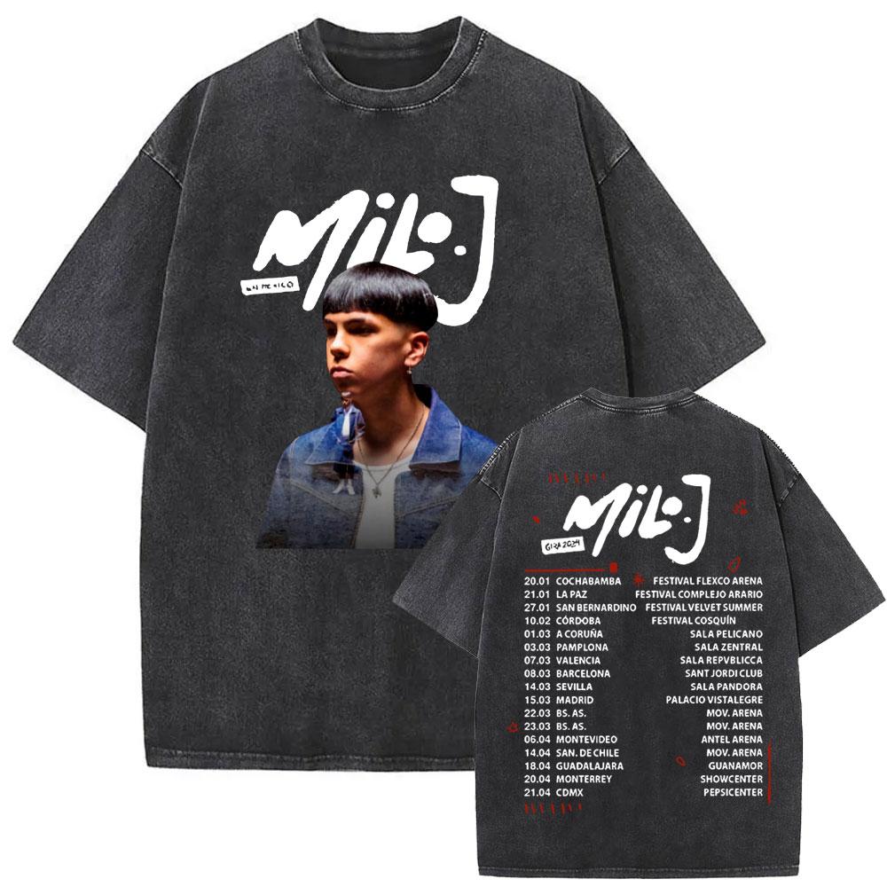 Washed Vintage Rapper Milo J La Vida Era Mas Corta Album Graphic Tshirt Men Women Hip Hop Fashion Pop Music T Shirts Streetwear