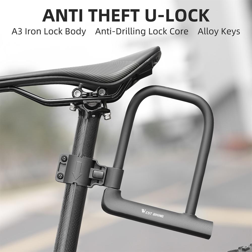 Велосипедный замок WEST BIKING U-Lock, сверхмощный противоугонный замок для велосипеда и мотоцикла с 2 ключами и замком