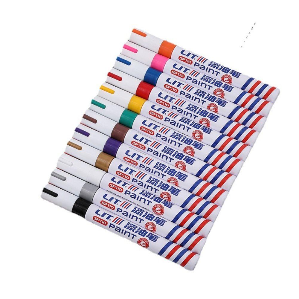 12 Colors Paint Marker Permanent Brush Pen Portable Oil-based Colored Drawing Marker Wood