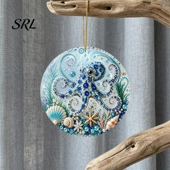 Symbolic Love Keepsakes Ocean Theme Pearl Art Hanging Ornament, 2D Flat Acrylic Coastal Marine Life Ornaments Sea Suncatcher, Beaded Pattern