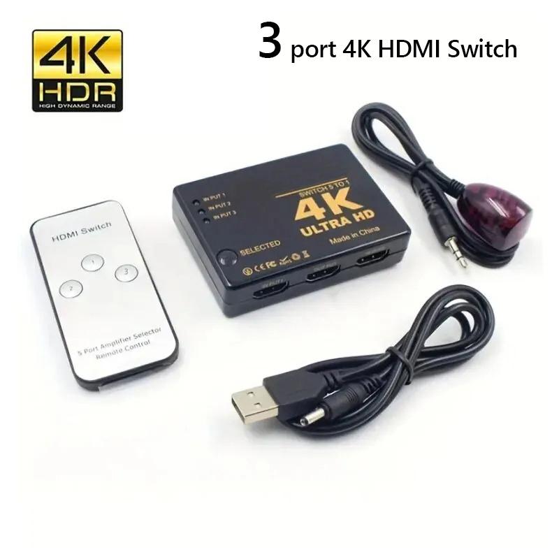3 in 1 HDMI-compatible Switch 4K Switcher out HD 1080P Video Cable Splitter 1x3 Hub Adapter Converter for PS4/3 TV Box HDTV PC