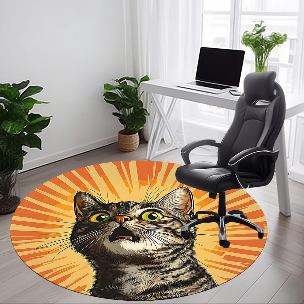 1 шт. Круглый ковер Sunburst с изображением кота для офиса, под офисные стулья, спальни, гостиной, домашнего декора, Декор комнаты, Доступен в различных размерах