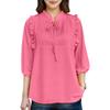 Women Casual Round Neck Loose 3/4 Sleeve Pleated Blouse