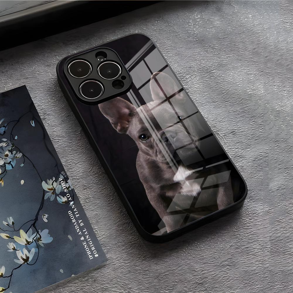 Frenchies French Bulldog Dog Phone Case For IPhone 17 Air 16 E Pro Max 15 14 13 Mini 12 Pro 11 Max Plus Black Glass Cover