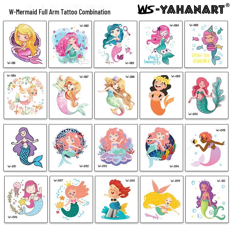 Cartoon Unicorn, Mermaid, Pirate, and Dinosaur Space Water Transfer Tattoo Stickers