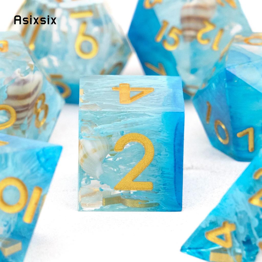 7 шт. синий золотой номер с острыми краями, смоляные кубики, многогранные кубики, подходящие для ролевых ролевых игр, настольная игра