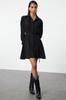 Women's Fashion Black Belted Mini Woven Shirt Dress