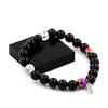 Stones and Minerals. Black Agate + Titanium Quartz + Multicolored Hematite Pearl Bracelet 8 Made In France.