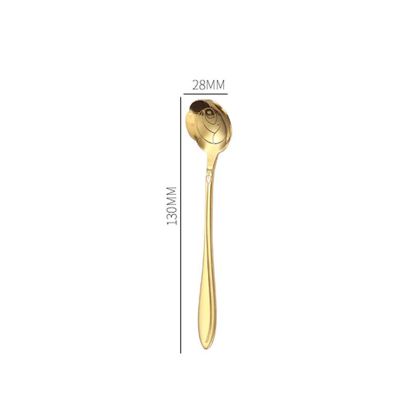 Ложка для смешивания чая и кофе из нержавеющей стали Sakura Rose Golden Tableware Long Handle Cutter Mug Spoons Kitchen Cutlery Accessories