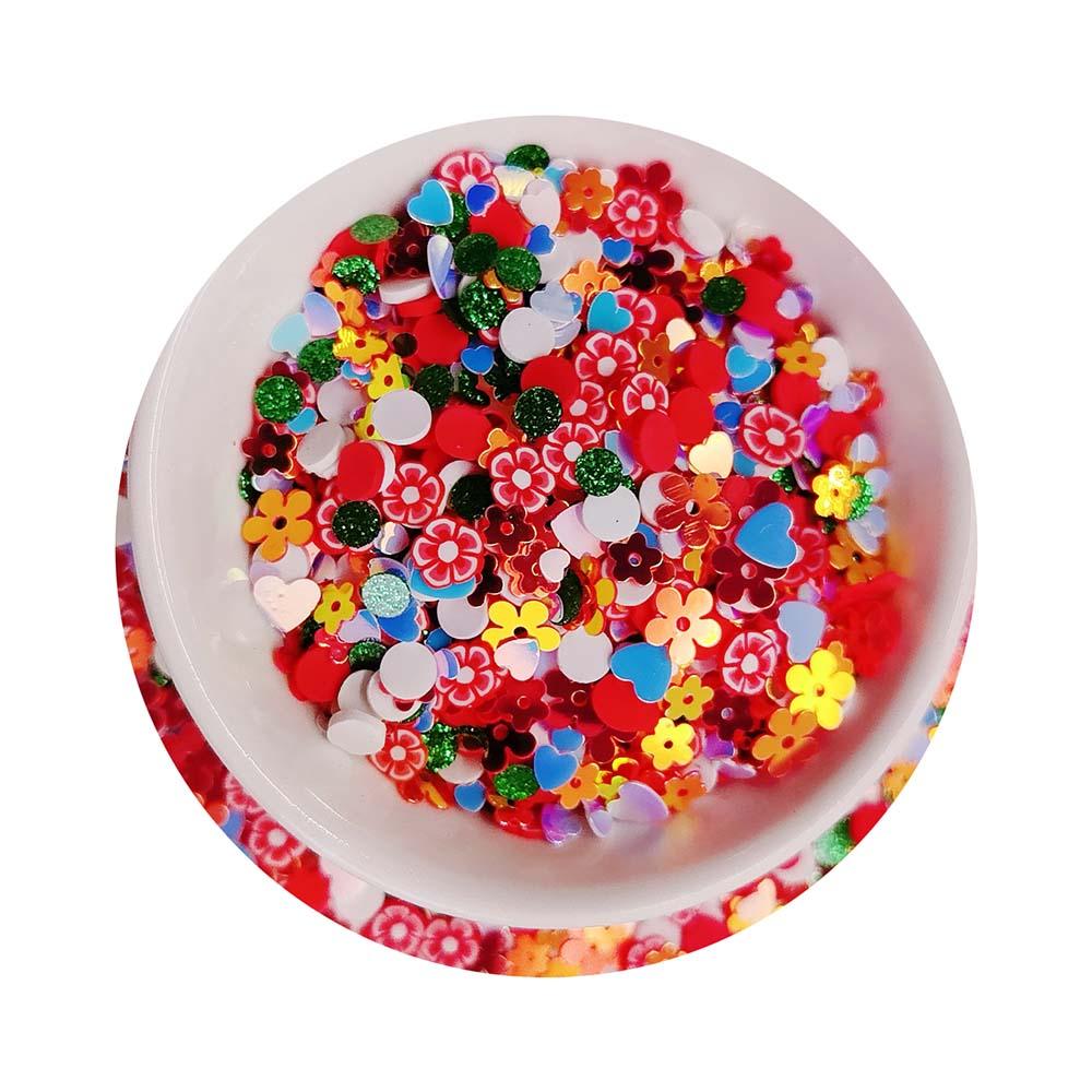 500g Summer Red Floral Themed Polymer Clay Sprinkles Daisy Flower Clay Slice Sequins Heart Mixed for Jewelry Making